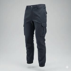 Men's Black Cargo Jogger Pants Slim Fit Stretch Ankle Cuff Utility Pockets